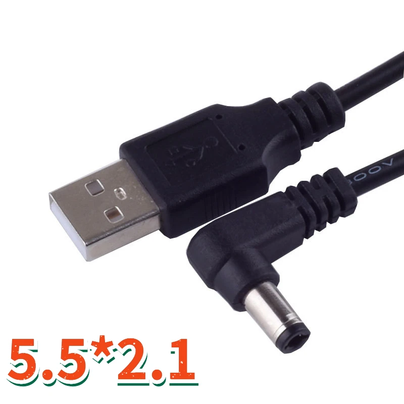 

DC Power Plug USB Convert To 5.5*2.1mm/DC 5521 L Shape Jack 5.5 Mm X 2.1 Mm 5.5x2.1mm Right Angle Charging Charge Cable 5521