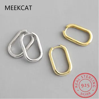 

MEEKCAT 100% 925 Sterling Silver Punk Cool INS Minimal Geometric Oval Circle Open Hoop Earrings Earring For Women Jewelry