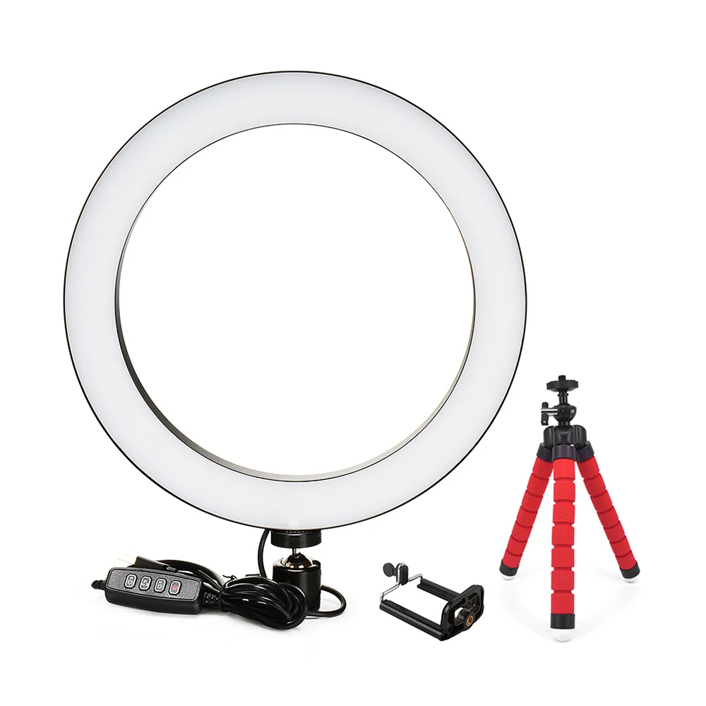 26cm and mini tripod Фон для фотосъемки светодиодный селфи кольцо светильник 16/26 см три скорости бесступенчатое светильник ing с регулируемой яркостью со штативом для макияжа мобильного телефона в реальном времени Studio - Цвет: 26cm and mini tripod