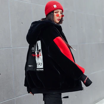 

Trendy Wool Bomber Jacket Hooded Women Thick Velvet Runway Korean Coat Winter Warm Outerwear Hairy Plush Overcoat Cashmere Tide