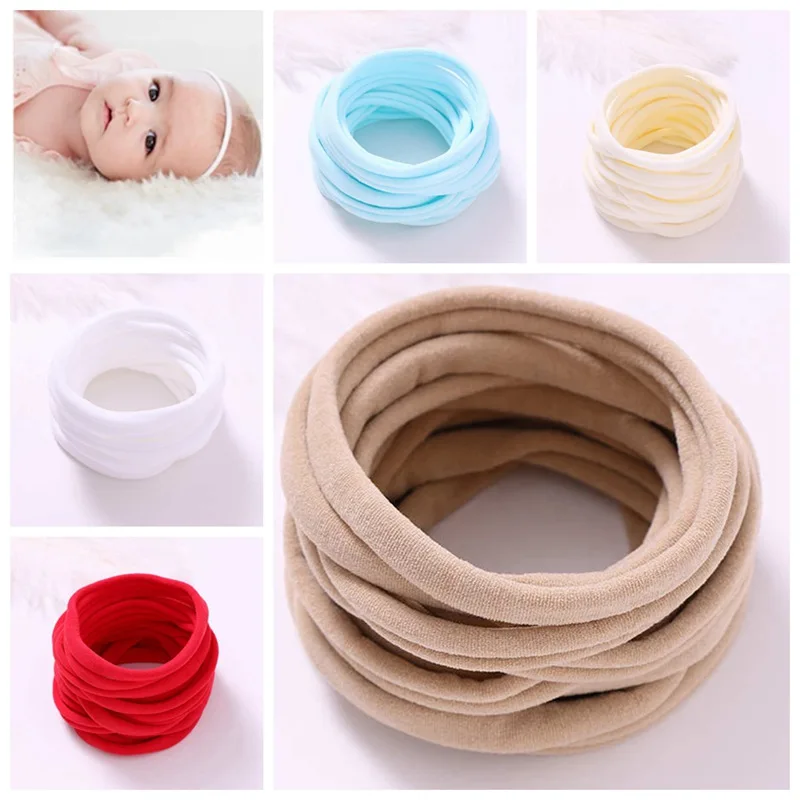 

100pcs/lot Rushed Super Soft Thin Nylon Headbands For Baby Girls Elastic Skinny Solid Hair Band Customized Accessories 2020