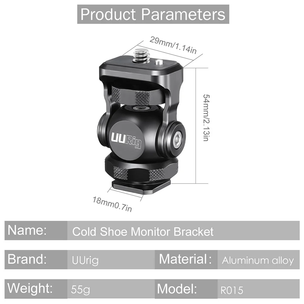 UURig R015 Monitor Bracket Mini Ballhead With Cold Shoe Mount Gimbal Rig for Sony Canon Nikon DSLR Camera Accessories Smartphone