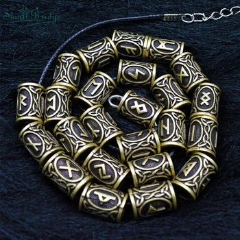 

24Pcs Fashion Viking Charm Pattern Vintage Beads For Jewelry Making Beard Beads Accessories Carved Rune Beads Wholesale
