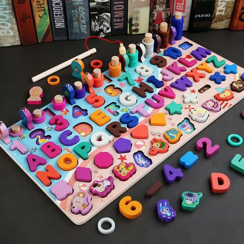 

Wooden Montessori Toys for Kids Busy Board Math Fishing Counting Geometric Figures Matching Board Educational Children Toy Gift