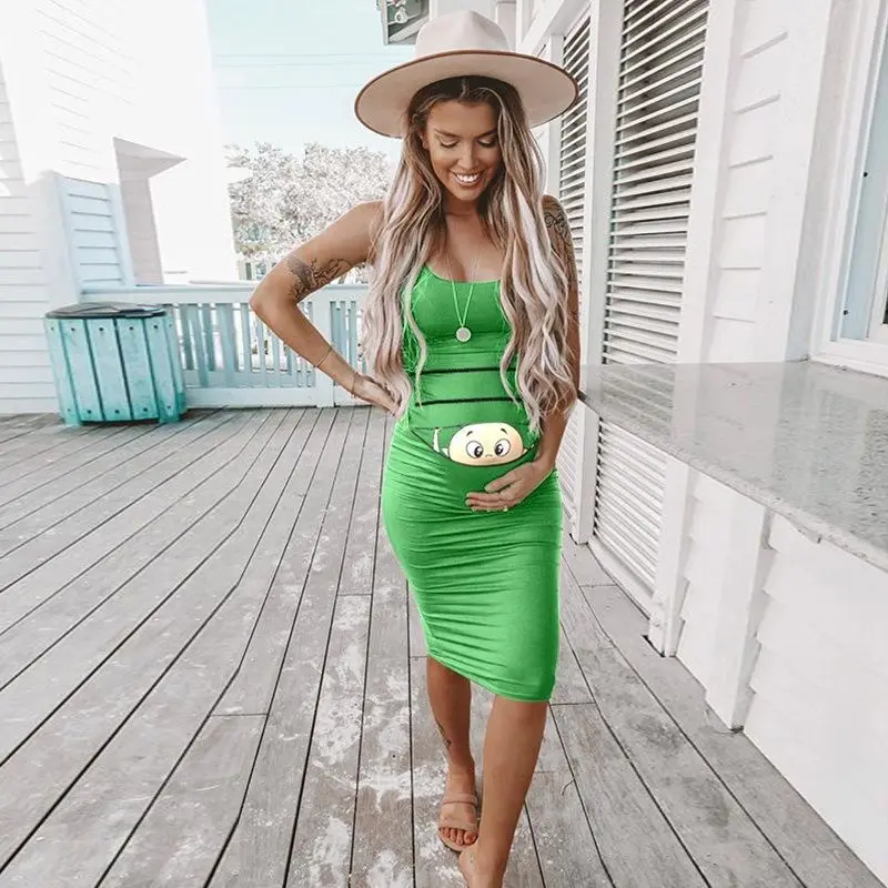 Pregnant women long skirt comfortable cartoon print pregnant women sexy dress women's clothing