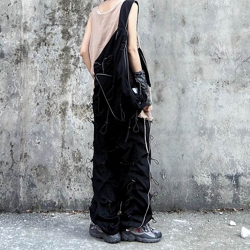 [EAM] High Elastic Waist Green Drawstring Wide Leg Long Trousers New Loose Fit Pants Women Fashion Tide Spring Autumn 2020 1X847