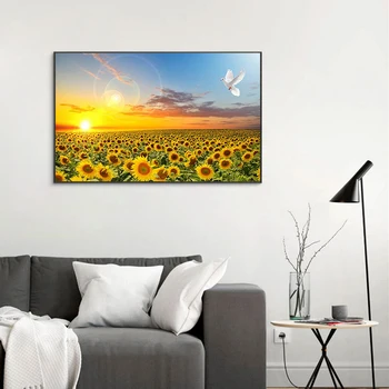 

Sunflower Canvas Paintings Nordic Sunrise Landscape Posters and Prints Cuadros Wall Art Pictures for Living Room Home Decoration