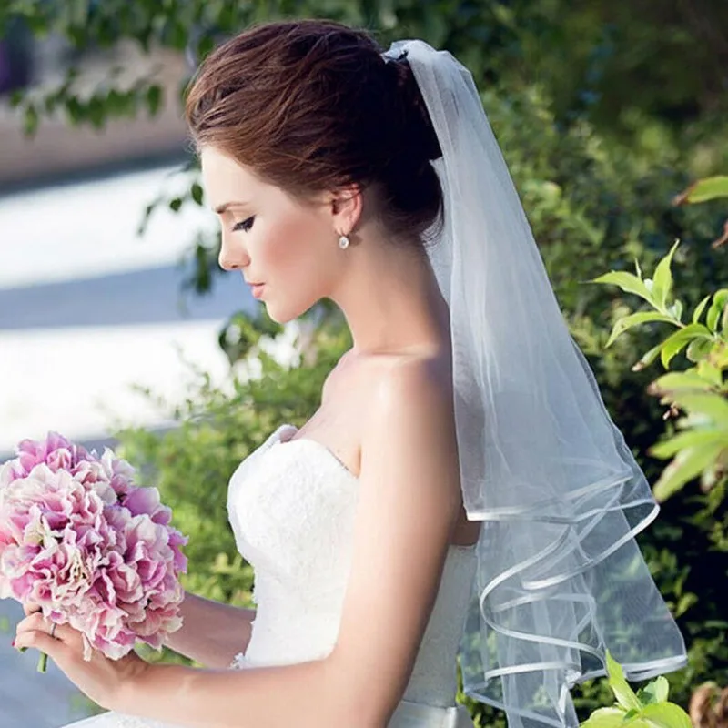 Bridal veil short tulle wedding veils two layer with comb cheap white ivory for bride for marriage wedding accessories