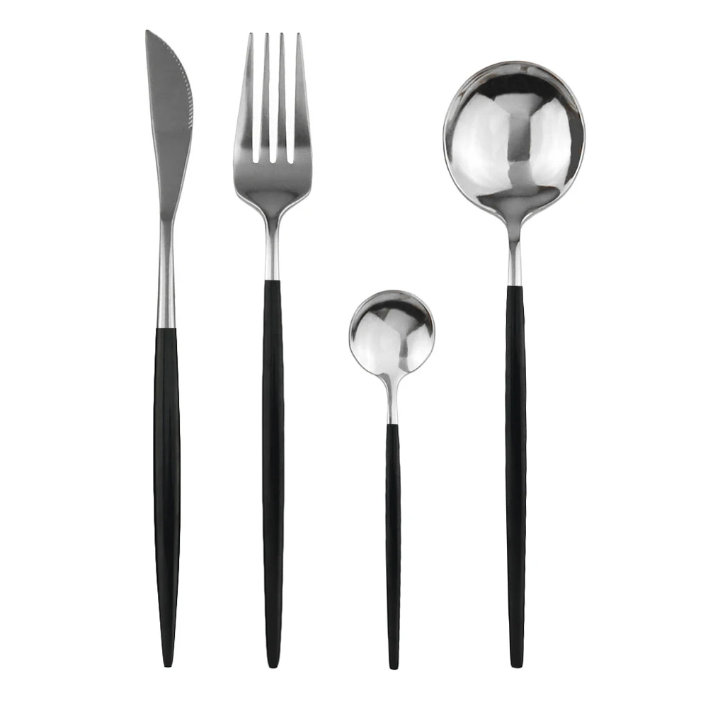 4Pcs Black Silver 4 шт черный золотой набор посуды 18/10 из нержавеющей стали набор столовых приборов ножи вилки ложки столовый набор кухонная посуда набор серебряных изделий - Цвет: 4Pcs Black Silver