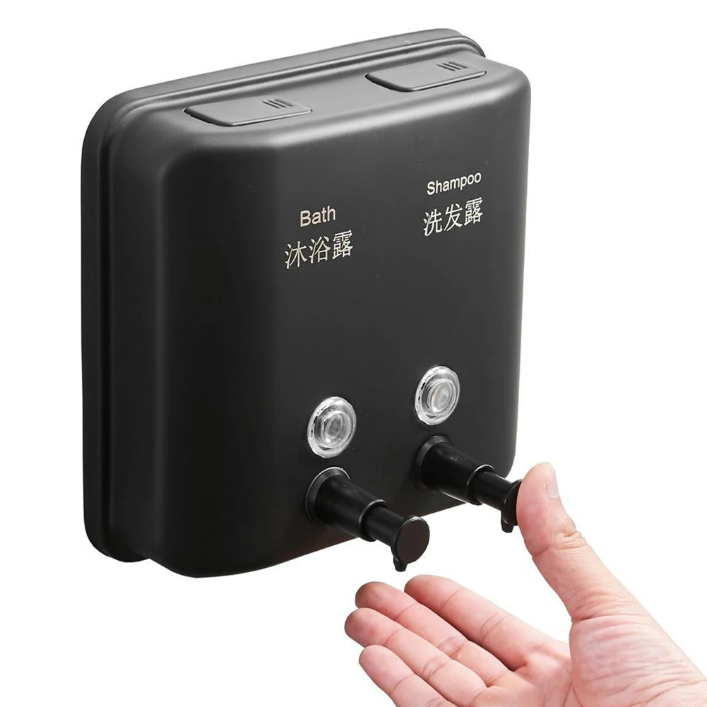 1500ml Manual Reusable Hand Sanitizer Hotel Kitchen Double Head Stainless Steel Leakproof Wall Mounted Liquid Soap Dispenser