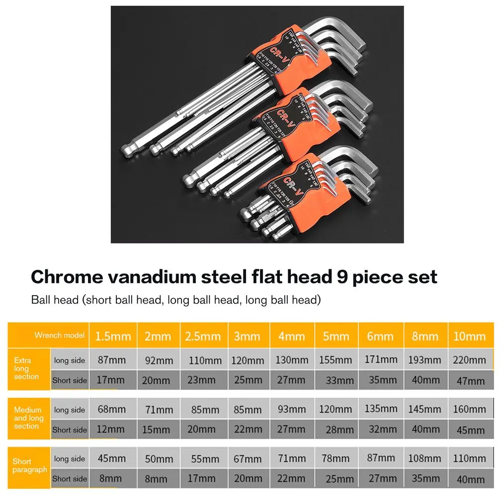 9 шт. шаровая Головка шестигранный ключ гаечный ключ наборы Torx L форма инструмент для ремонта отвертка Набор инструментов CR-V стальной динамометрический ключ