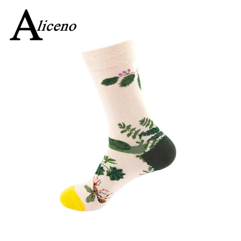 ALICENO, женские модные забавные хлопковые носки, мужские носки с рисунками животных, Шершней, голубей, цветов, новые подарочные носки на весну, осень и зиму