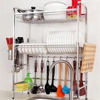 

Single Slot Kitchen Dish Drying Rack 2-tier Stainless Steel Over Sink Dish Drainer Rack Drying Shelf Kitchen Sink Organizer