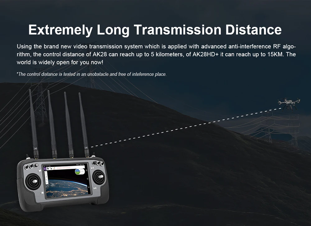 CUAV AK28 - Agriculture FPV Android Smart Remote Controller Radio Transmitter 7-Inch Screen for Spraying Drones 14CH 2.4G 2KM 10 CUAV AK28, the control distance of AK28 can reach up to 5 kilometers, of ak28HD