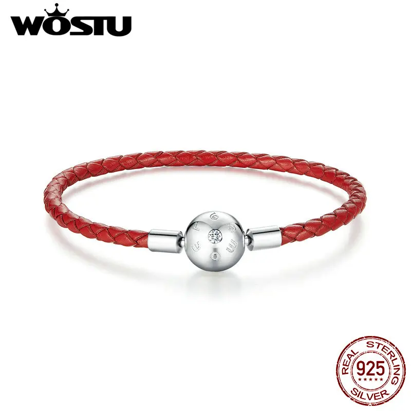 

WOSTU 925 Sterling Silver Bracelet for Women Crystal Round Charm Bracelets Lucky Red Thread Rope Chain Bracelet Female Jewelry