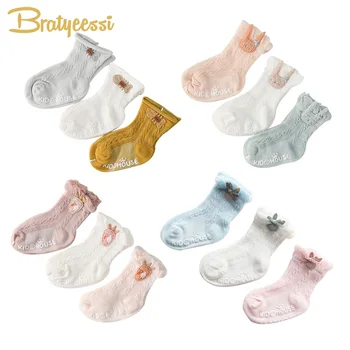 

3 Pairs Summer Baby Socks for Boys Girls Soft Cotton Cartoon Lace Kids Socks for Newborn to 3Years