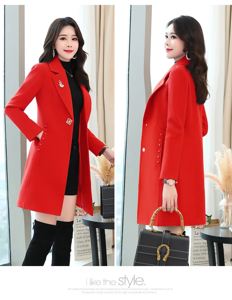 Шерстяное пальто женское осенне-зимняя Корейская одежда новые тонкие топы с длинными рукавами модные шерстяные Элегантные женские пальто
