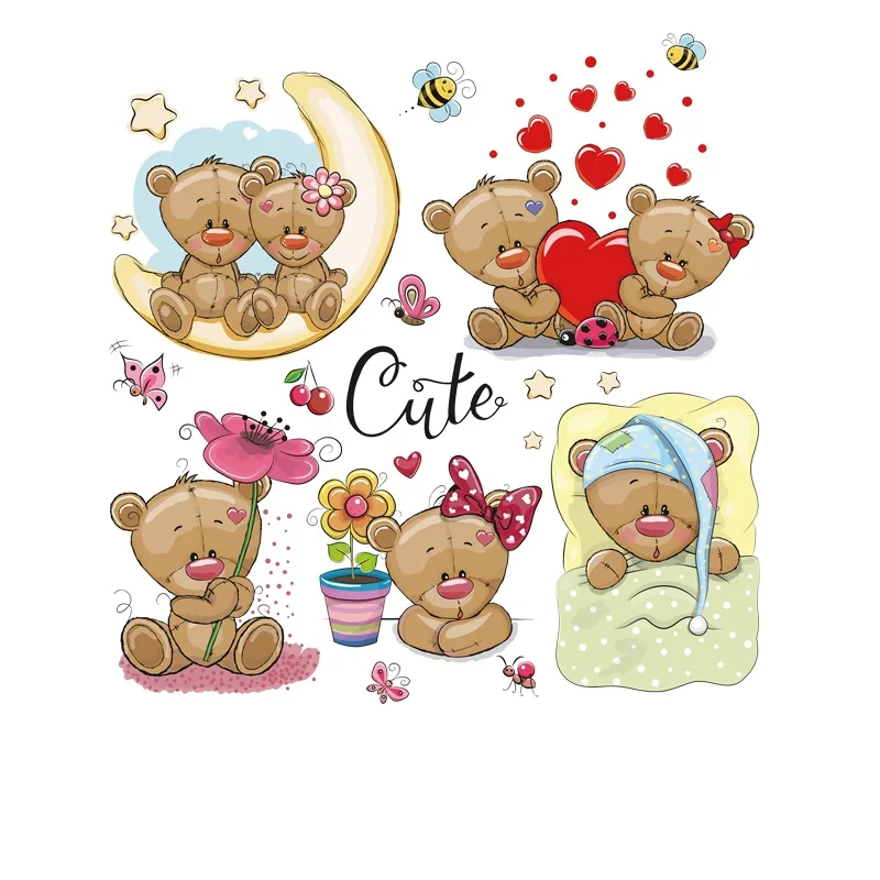 Cute Cartoon Little bear Unicorn Patches for Kid Clothing DIY Heat Transfer T-shirt Appliques Accessory Printed | Дом и сад