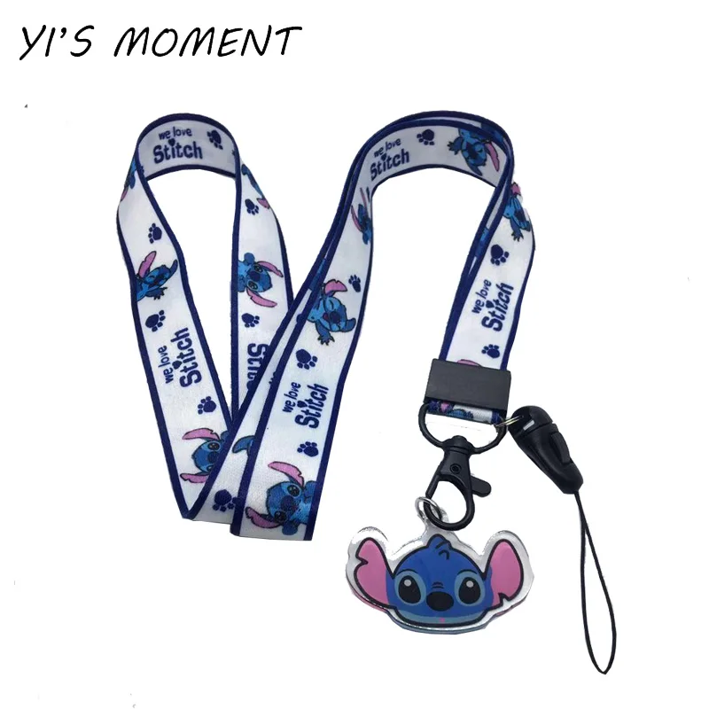 

2019 new Cute Stitch keychain lanyards id badge holder ID Card Pass Gym Mobile Phone USB Badge Holder key strap