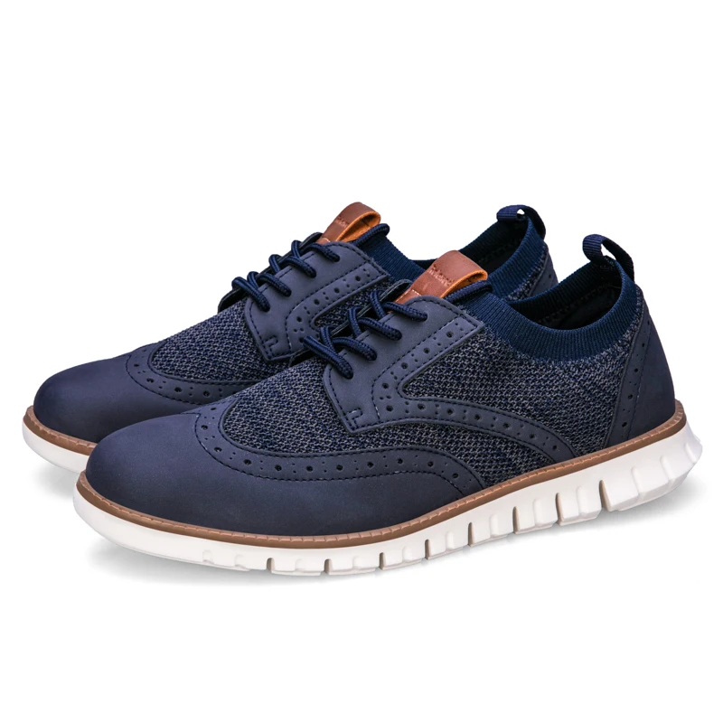 Misalwa Hollow Breathable Knitted Mesh Men Flats Sneakers New Brogue Men's Shoes Lace up Lightweight British Dress Footwear | Обувь