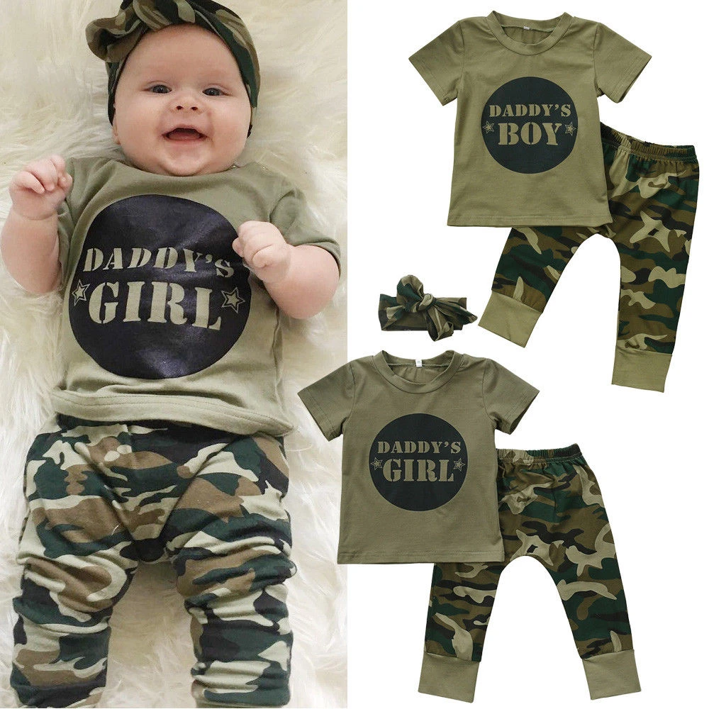 Pudcoco Infant Newborn 2 pieces Clothes Set Baby Boys Girls Camo T-shirt Tops Long Pants Outfits baby Clothing baby girl cotton clothing set