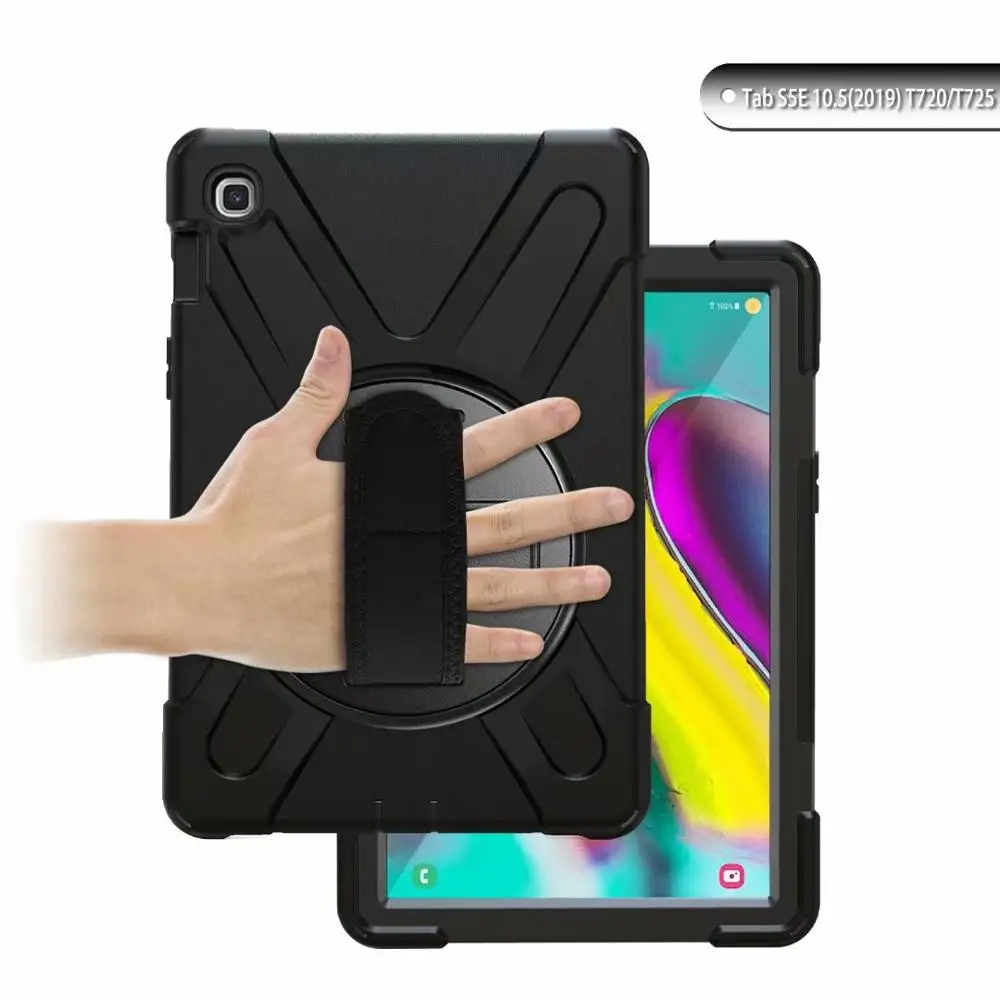 Чехол для планшета для Samsung Galaxy Tab S5e T720 T725 10,5 дюймов Чехол силикон+ PC подставка жесткий чехол с запястье+ плечевой ремень+ подставка для ручек - Цвет: Черный