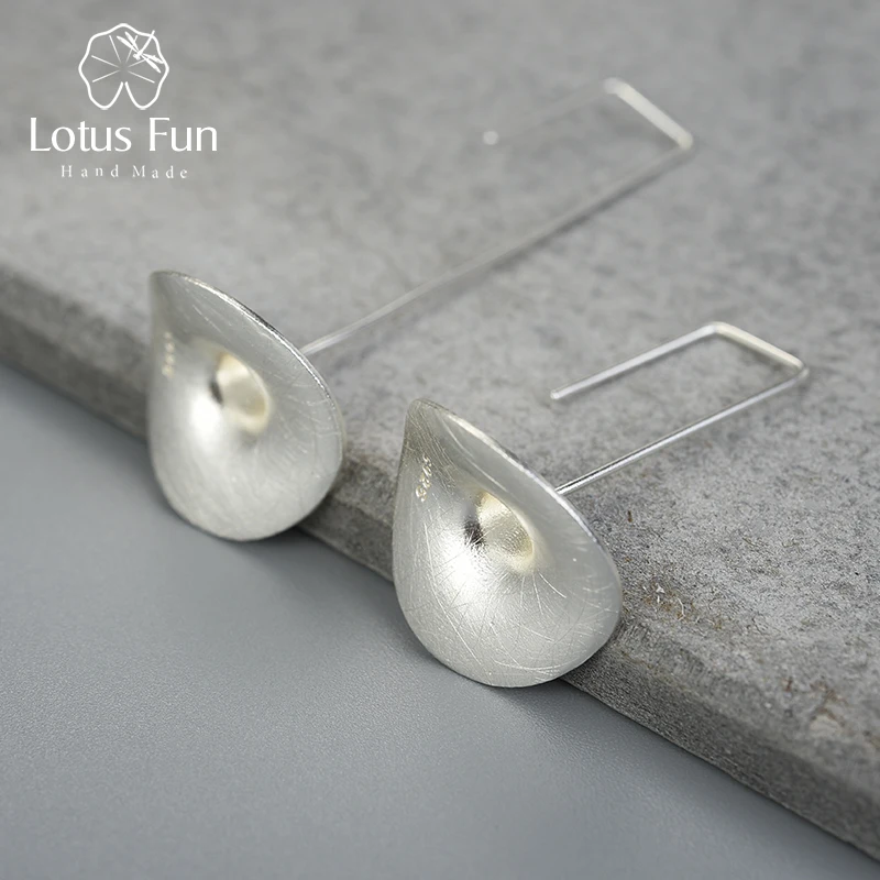 Lotus Fun, 18 K, золотые милые висячие серьги в виде соломенной кепки, настоящее 925 пробы, серебро, ручная работа, дизайнерские ювелирные изделия, серьги для женщин - Цвет камня: Серебристый