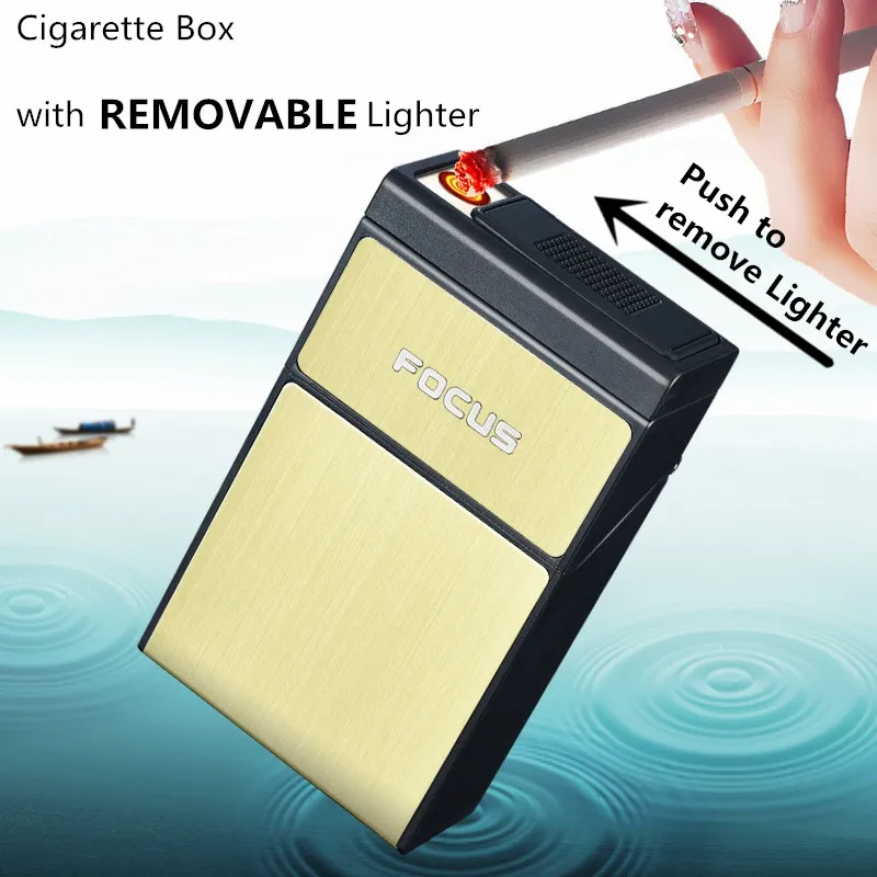 

Portable Electronic Cigarette Box with Remove USB Tungsten Turbo Lighter 20pcs Metal Cigarette Holder Case Plasma ARC Encendedor