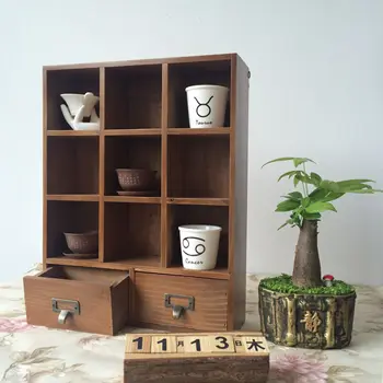 

Original Wooden Teapot Tea Table Cabinets Desktop Groceries Small Grid Drawer Racks Retro Jiugongge Storage Box