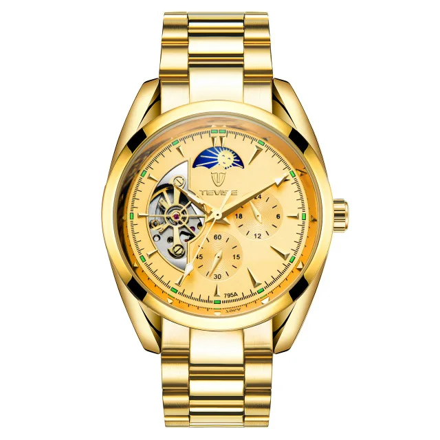 Automatic Tourbillon Механические карманные часы деловые мужские часы с автоматическим заводом наручные часы для мужчин Relogio Masculino TEVISE - Цвет: black blue