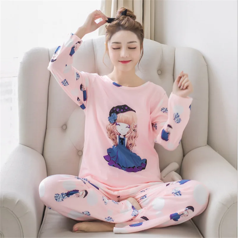 

Amount Pajamas Women's Autumn Long Sleeve Korean-style Fresh Students Sweet Cute Autumn & Winter Outer Wear Homewear Set Loose-F