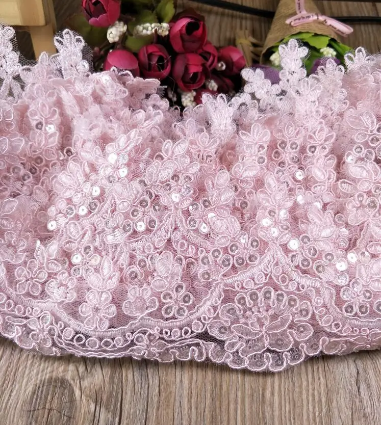 Lace Fabric Lace Sewing Supplies Lace Sewing Accessories Lace Accessories Lace Garment Accessories Lace Decoration 1 Meter Venise Cording Fabric Sequins Pink Flower Venice Mesh Lace Trim Applique