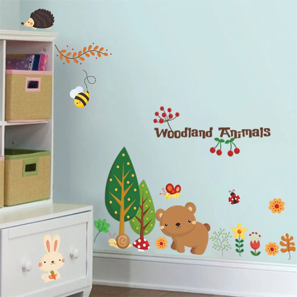 Мультяшные Животные наклейки на стену с узорами съемные DIY фрески домашний декор
