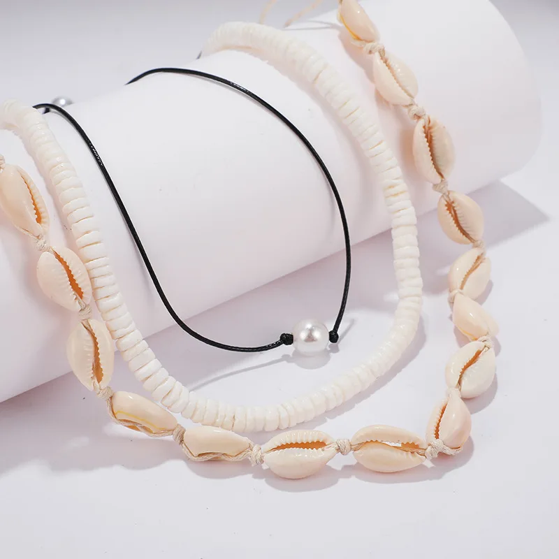3 шт./компл. естественная оболочка жемчужные Rope Chain, Цепочки и ожерелья Для женщин Мода Регулируемая ключицы колье Цепочки и ожерелья ювелирных изделий