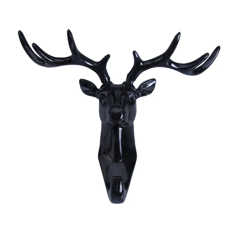 Горячая Мода олень Antler пальто шляпа Вешалка в форме головы животного олень голова крюк домашний Настенный декор Великобритания - Цвет: Черный