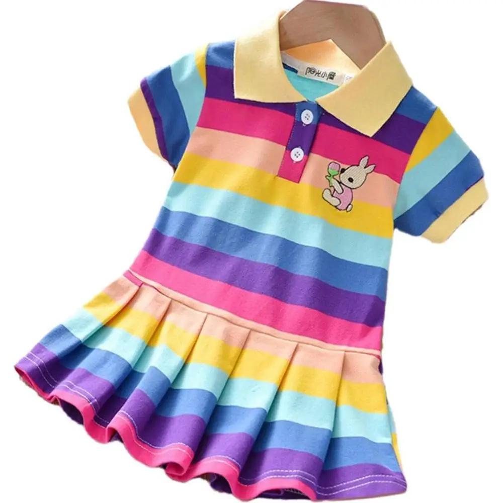 Vestido de tenis para niñas, ropa deportiva a rayas de arcoíris, elegante,  de algodón, para la escuela, 2022|Vestidos| - AliExpress
