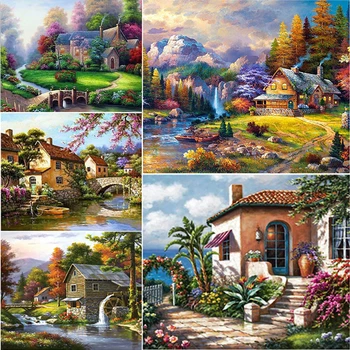

XUEQIXIAOZU 5D Diamond Painting European Pastoral Landscape Series DIY Mosaic Rhinestones Home Decoration Diamond Embroidery HM