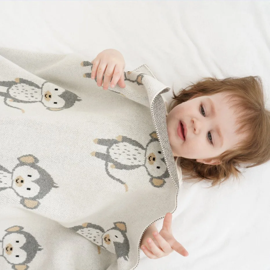 Детские одеяла, вязаные хлопковые супер мягкие пеленки для новорожденных, милый мультяшный узор, детское белье для коляски, 110*90 см - Цвет: KR111101