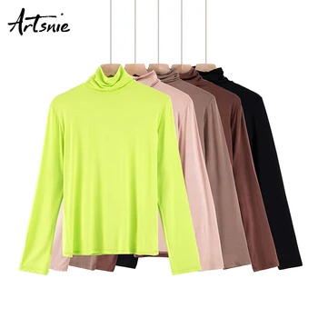 

Artsnie turtleneck long sleeve women sweater winter casual knitted slim pull femme yellow cotton girls sweaters jumper mujer