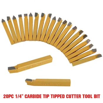 

20pcs Gold Carbide 1/4inch Metal Lathe Tip Cutter Tool Bit Metalworking Parts