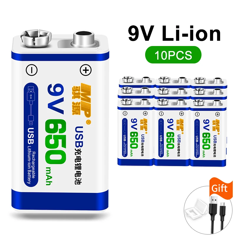10pcs 9V 6F22 650mAh литий-ионная аккумуляторная батарея 9 v литиевая батарея для мультиметра игрушечный микрофон Пульт дистанционного управления KTV использование - Цвет: 10pcs