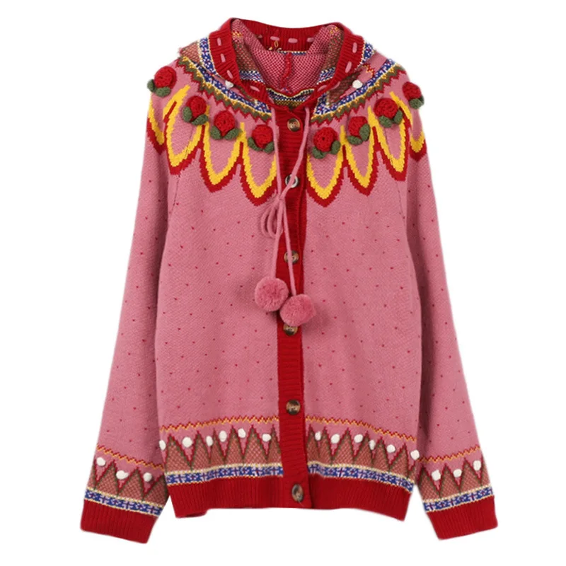 ^Cheap Harajuku Autumn Winter Knitted Cardigans Women Japanese Female Jumper Coat Print Open Stitch Thick Sweaters Tops with hat