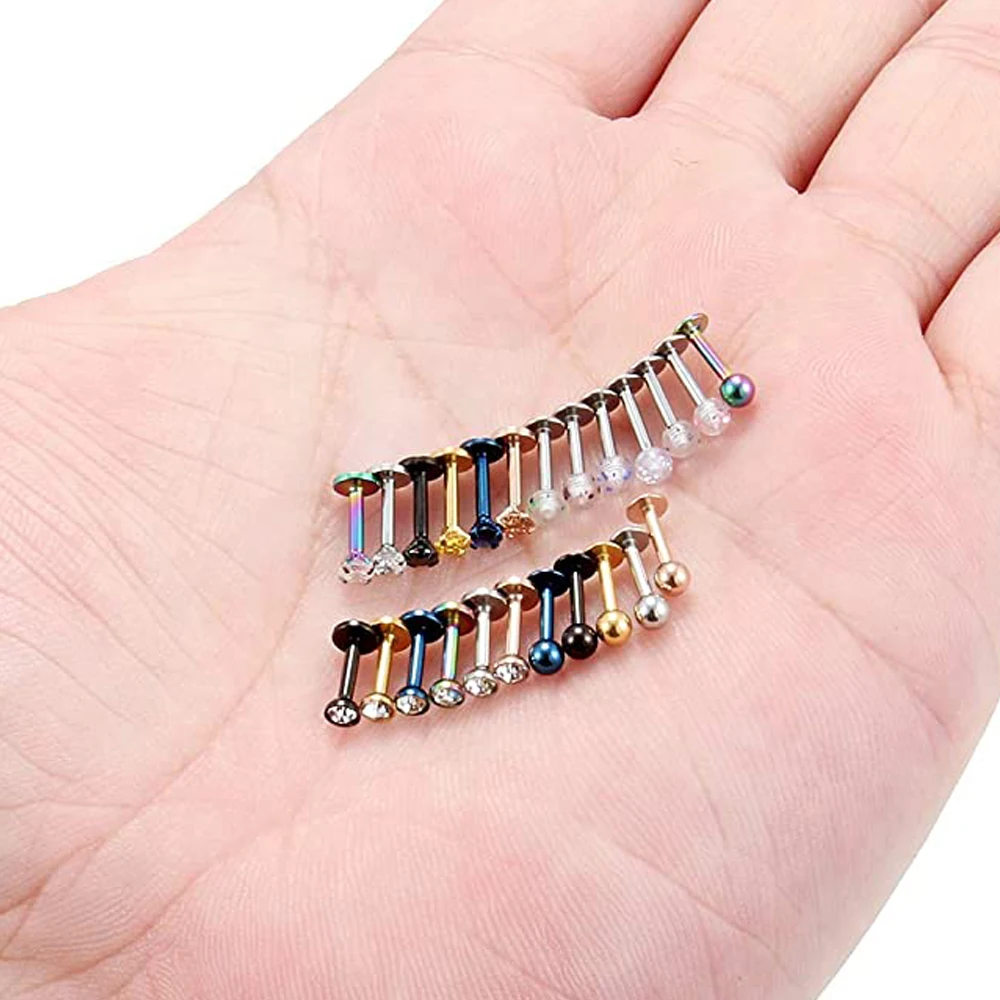 Longita Lot 15 Pièces Piercings Bioflex 16G - Labret, Monroe, Tragus, Helix - CZ & Opale