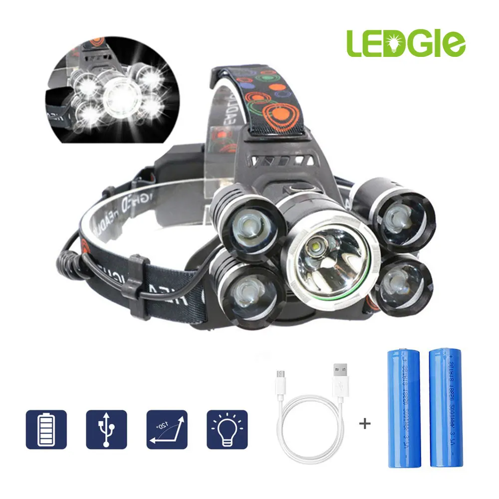 

12000Lm T6 LED Headlight Flashlight Super Bright Torch Camping Fishing Headlamp lantern Use 2*18650 Battery Usb Charging Lantern