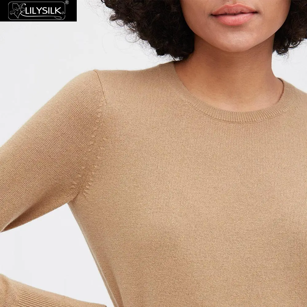 LilySilk Sweater Round Neck Knit Cashmere Blend Soft Crewneck Long Sleeve Pullover Solid Color Women New Free Shipping