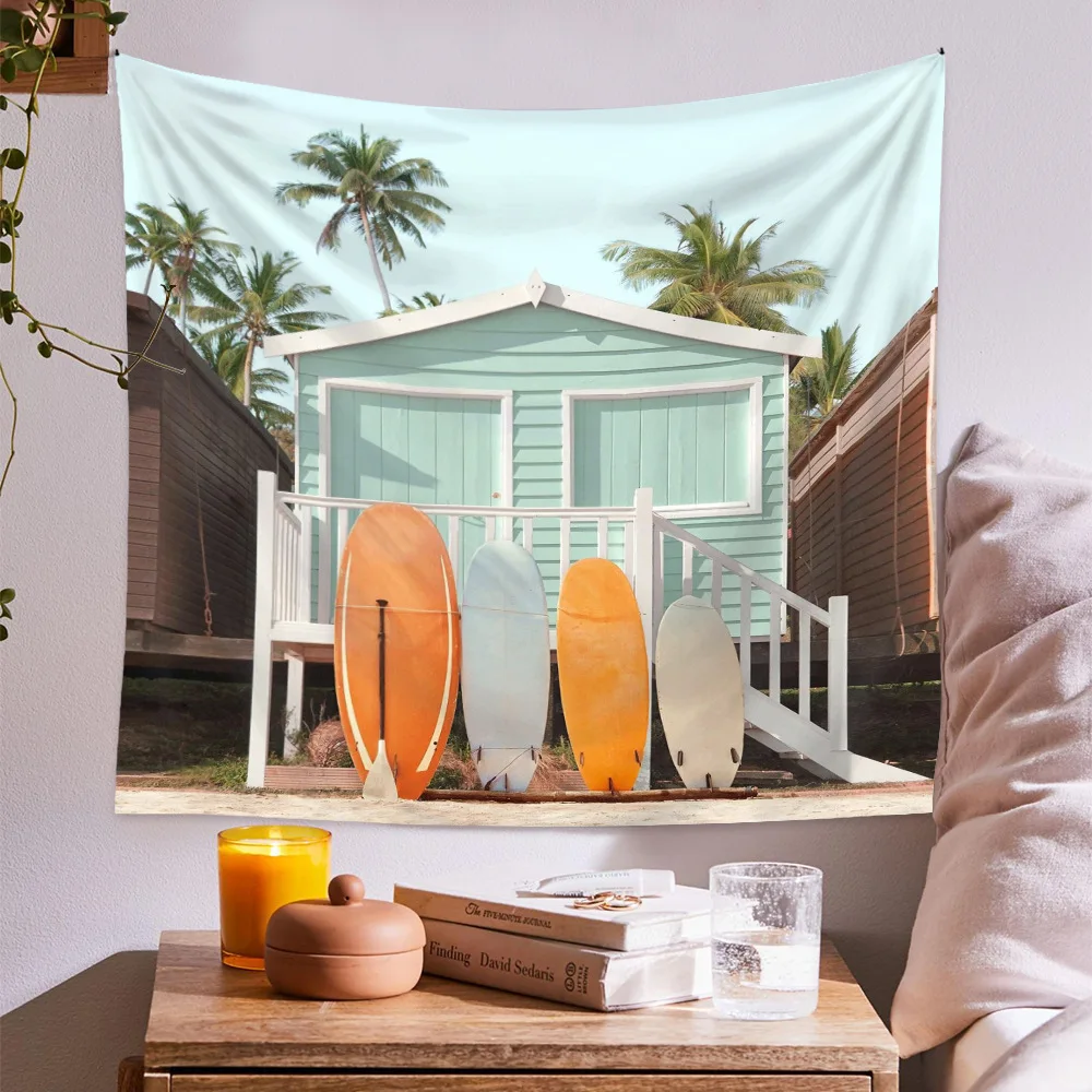 

Summer Surfboard Ocean Tapestry Wall Palm Tree Beach Landscape Bohemian Hanging Cloth Wall Decor Bedroom Hippie Tapiz Aesthetic