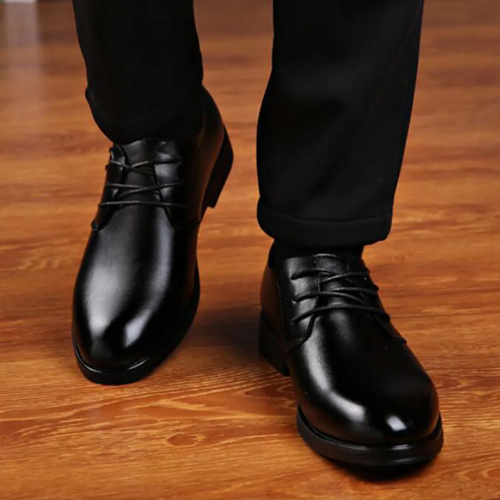 Men's Business Leather Shoes Casual Comfortable Wedding Ankle Shoe Male Suit Low-Heel Solid Color Black Lace-up Sapato Masculino