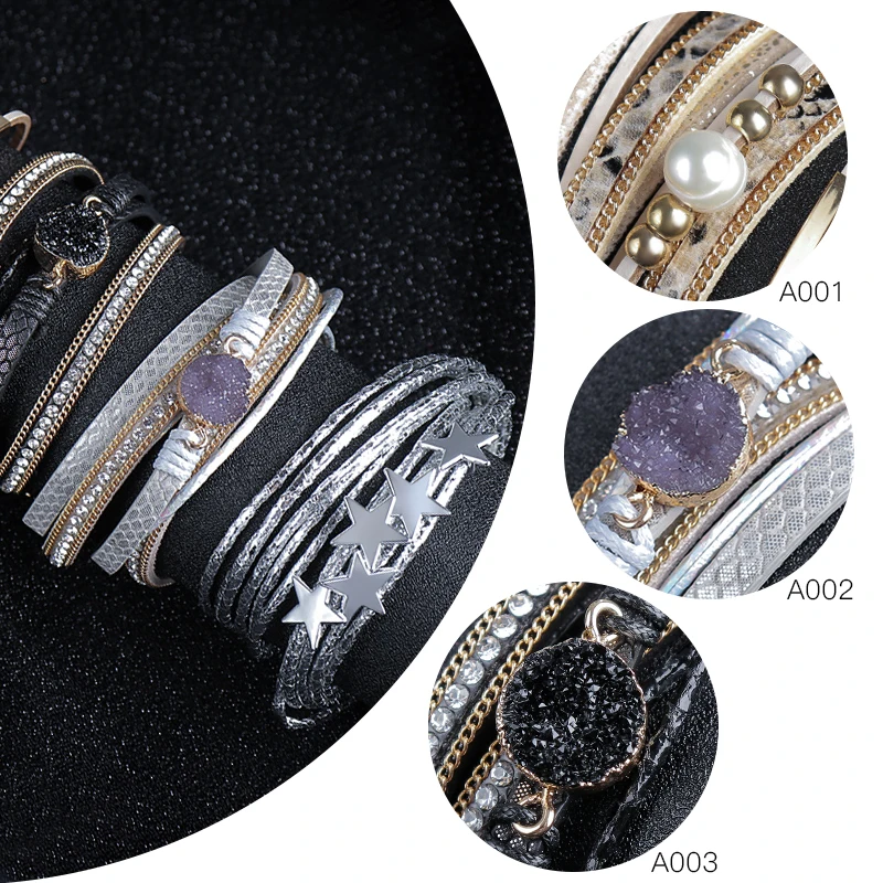 SHUANGR Модный жемчужный Многослойный кожаный браслет на запястье Женские винтажные браслеты Подвески Pulseira ювелирные изделия bijoux