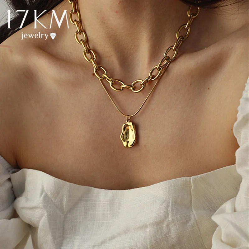 17KM Trendy Gold Carved Portrait Coin Pendant Necklace For Women Punk Silver Color Multilayer Chain Choker Necklace 2021 Jewelry