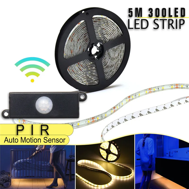 #Best 5M LED Strip 3528 RGB Flexible LED Strip 300Leds Light+Auto 12V 2A Power Supply Motion Sensor US Plug Switch Adapter